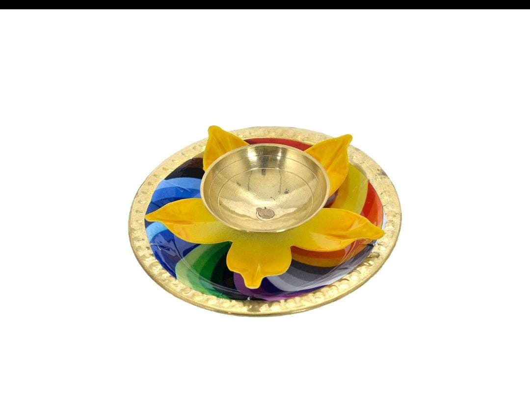 Lotus Enamel Diya Yellow