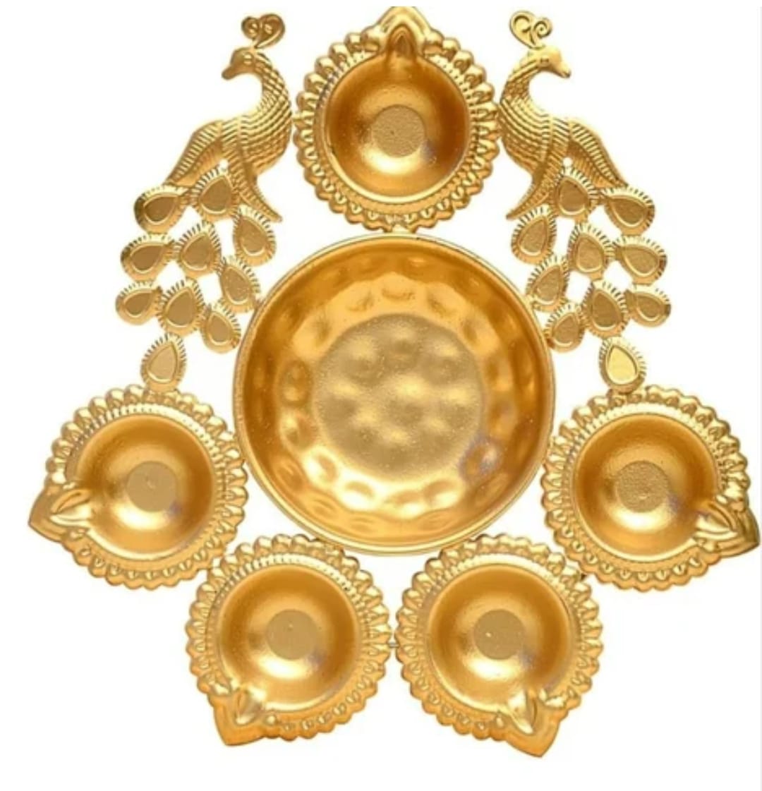 Royal Peacock Gold Diya Set